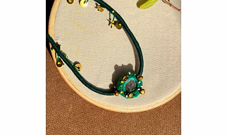 Green brass coin mirror necklace