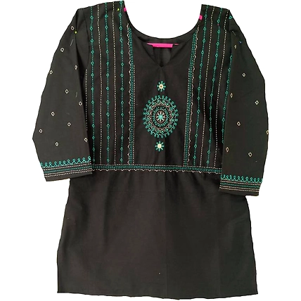 Women's Embroidered Kurti-M-Black-1