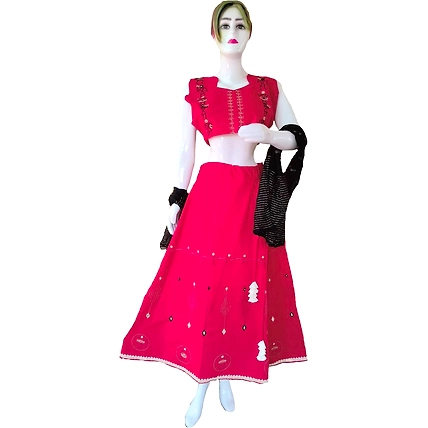Elegant Embroidered Lehenga Choli Set – Red with Black Dupatta-M-2
