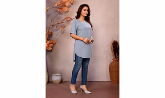 Pure Viscose Boat Neck Short Sleeve Kurti/Top (Ash Grey)
