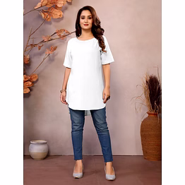 white pure viscose boat neck short sleeve kurti/top