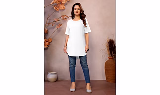 White Pure Viscose Boat Neck Short Sleeve Kurti/Top