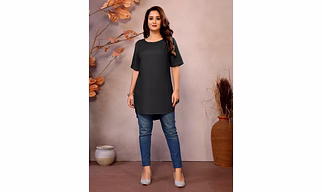Carcoal Pure Viscose Boat Neck Short Sleeve Kurti/Top