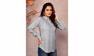 Ash Grey Pure Viscose Short Collar Neck, Full Sleeve Office wear Shirt for Women