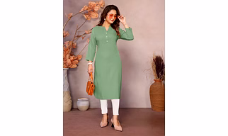 Pista Long Kurti for Women – 100% Pure Viscose, 3/4 Sleeve, V Placket Mandarin Neck pattern, stylish Round Bottom corner | casual kurti for women | formal women's kurti | Leisure kurti for women