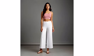 White Cotton Women's Palazzo Wide-Leg Bottoms with Elastic Waist Soft Mid-Rise Loose Fit Palazzo with Pockets Stylish Flowy Design for Casual Solid Ankle-Length Comfort Wear Trousers
