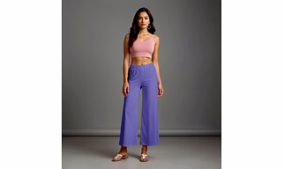 Lavender Cotton Women's Palazzo Wide-Leg Bottoms with Elastic Waist Soft Mid-Rise Loose Fit Palazzo with Pockets Stylish Flowy Design for Casual Solid Ankle-Length Comfort Wear Trousers
