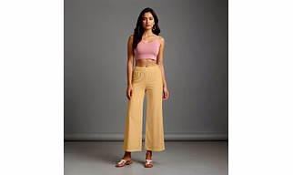 Beige Cotton Women's Palazzo Wide-Leg Bottoms with Elastic Waist Soft Mid-Rise Loose Fit Palazzo with Pockets Stylish Flowy Design for Casual Solid Ankle-Length Comfort Wear Trousers