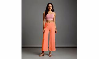 Peach Cotton Women's Palazzo Wide-Leg Bottoms with Elastic Waist Soft Mid-Rise Loose Fit Palazzo with Pockets Stylish Flowy Design for Casual Solid Ankle-Length Comfort Wear Trousers