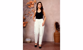 White Cotton Pants for Women | Comfortable & Stylish Daily Wear Formal Pants | Casual Pants | Daily Wear | Half Elastic Waist | Ankle Length
