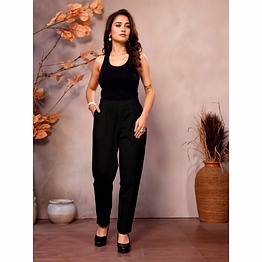 black cotton pants for women | comfortable & stylish daily wear formal pants | casual pants | daily wear | half elastic waist | ankle length