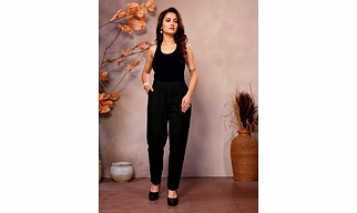 Black Cotton Pants for Women | Comfortable & Stylish Daily Wear Formal Pants | Casual Pants | Daily Wear | Half Elastic Waist | Ankle Length