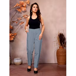 Ash Grey Cotton Pants for Women | Comfortable &amp; Stylish Daily Wear Formal Pants | Casual Pants | Daily Wear | Half Elastic Waist | Ankle Length