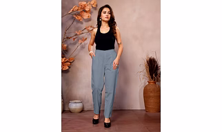 Ash Grey Cotton Pants for Women | Comfortable & Stylish Daily Wear Formal Pants | Casual Pants | Daily Wear | Half Elastic Waist | Ankle Length