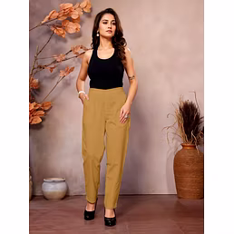 Khaki Cotton Pants for Women | Comfortable &amp; Stylish Daily Wear Formal Pants | Casual Pants | Daily Wear | Half Elastic Waist | Ankle Length