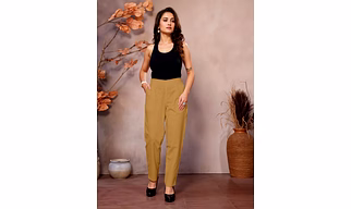 Khaki Cotton Pants for Women | Comfortable & Stylish Daily Wear Formal Pants | Casual Pants | Daily Wear | Half Elastic Waist | Ankle Length