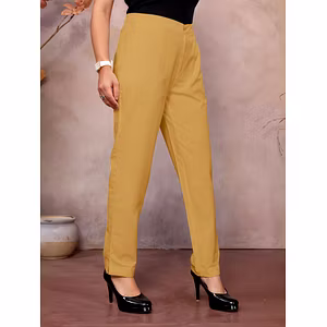Khaki Cotton Pants for Women | Comfortable & Stylish Daily Wear Formal Pants | Casual Pants | Daily Wear | Half Elastic Waist | Ankle Length