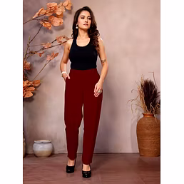 Maroon Cotton Pants for Women | Comfortable &amp; Stylish Daily Wear Formal Pants | Casual Pants | Daily Wear | Half Elastic Waist | Ankle Length
