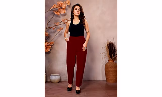 Maroon Cotton Pants for Women | Comfortable & Stylish Daily Wear Formal Pants | Casual Pants | Daily Wear | Half Elastic Waist | Ankle Length