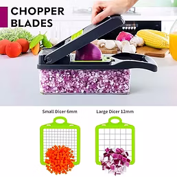 14 in 1 Food Chopper |Vegetable Chopper|Veggie Chopper| 14 in 1 Multifunctional Food Chopper|Onions Chopper Mandoline Slicer| Vegetable Cutter Dicer| Kitchen Gadgets with 8 Stainless Steel Blade Drain Basket &amp; Container | 14 In 1 Vegetable Chopper