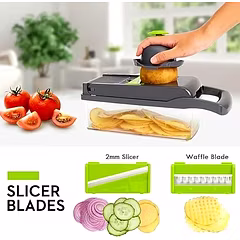 14 in 1 Food Chopper |Vegetable Chopper|Veggie Chopper| 14 in 1 Multifunctional Food Chopper|Onions Chopper Mandoline Slicer| Vegetable Cutter Dicer| Kitchen Gadgets with 8 Stainless Steel Blade Drain Basket & Container | 14 In 1 Vegetable Chopper