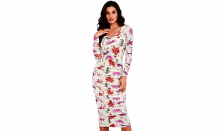 Women's Bodycon Midi Dress | Multicolor Print | Full Sleeve Elegant Design