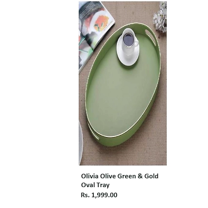 Olivia Olive Green &amp; Gold Oval Tray-TR062