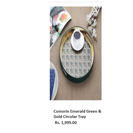 Comorin Emerald Green &amp; Gold Circular Tray-TR064