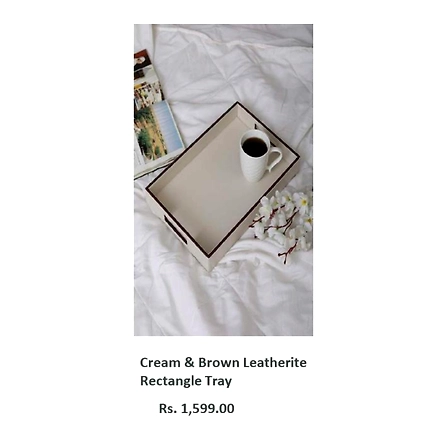 Cream &amp; Brown Leatherite Rectangle Tray-TR070