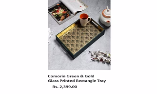 Comorin Green & Gold Glass Printed Rectangle Tray