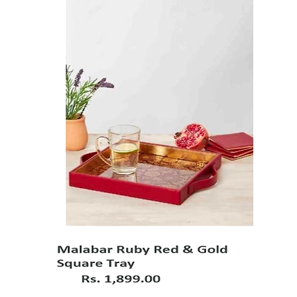 Malabar Ruby Red &amp; Gold Square Tray-TR078