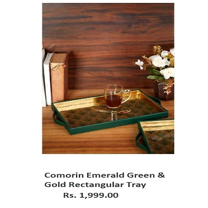 Comorin Emerald Green &amp; Gold Rectangular Tray-TR079