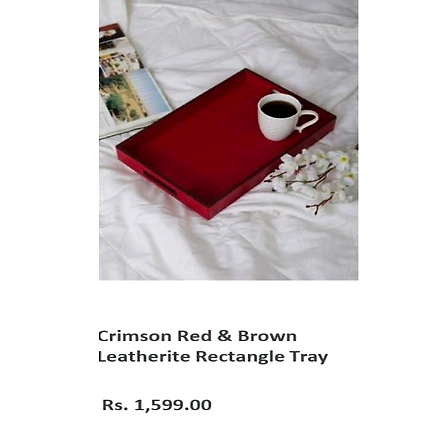 Crimson Red &amp; Brown Leatherite Rectangle Tray-TR084