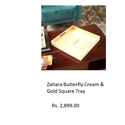 Zahara Butterfly Cream &amp; Gold Square Tray-TR089