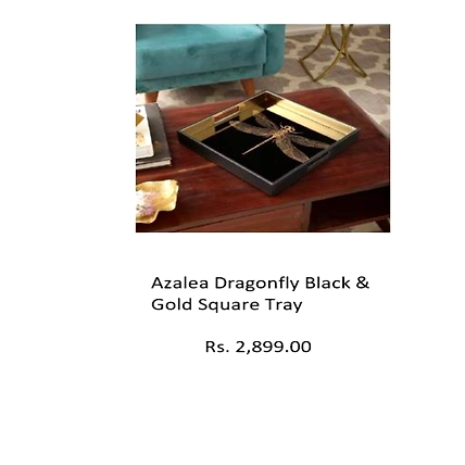 Azalea Dragonfly Black &amp; gold square tray-TR091