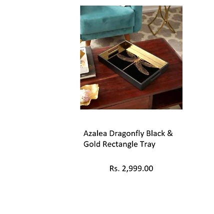 Azalea Dragonfly Black &amp; gold rectangle tray-TR092