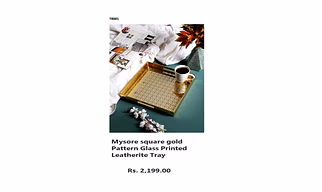 Mysore square gold Pattern Glass Printed Leatherite Tray