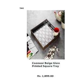 Coonoor Beige Glass Printed square tray