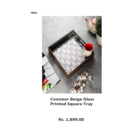 Coonoor Beige Glass Printed square tray-TR003