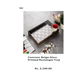 Coonoor Beige Glass Printed rectangular tray