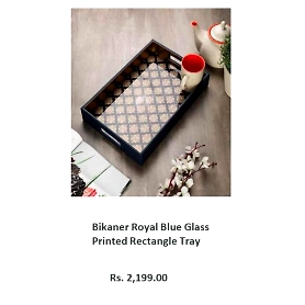 Bikaner Royal Blue Glass Printed Rectangle Tray