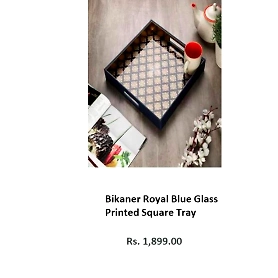 Bikaner Royal Blue Glass Printed Square Tray