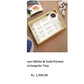 Pearl White & Gold Printed Rectangular Tray
