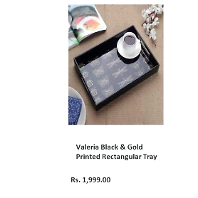 Valeria Black & Gold Printed Rectangular Tray
