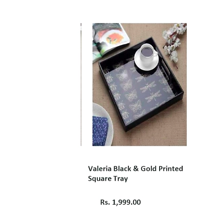 Valeria Black &amp; Gold Printed Square Tray-TR020