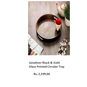 Jaisalmer Black & Gold glass printed tray
