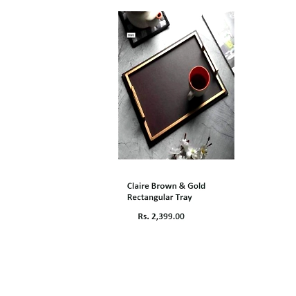 Claire Brown &amp; Gold Rectangular Tray-TR026