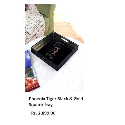 Phoenix Tiger Black &amp; Gold Square Tray-TR043