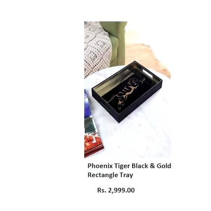Phoenix Tiger Black &amp; Gold Rectangle Tray-TR044