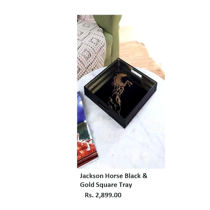 Jackson Horse Black &amp; Gold Square Tray-TR045